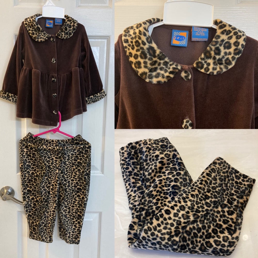 Cheetah outfit 2T brown button top soft bottoms U.R.It brand girlie girl outfit